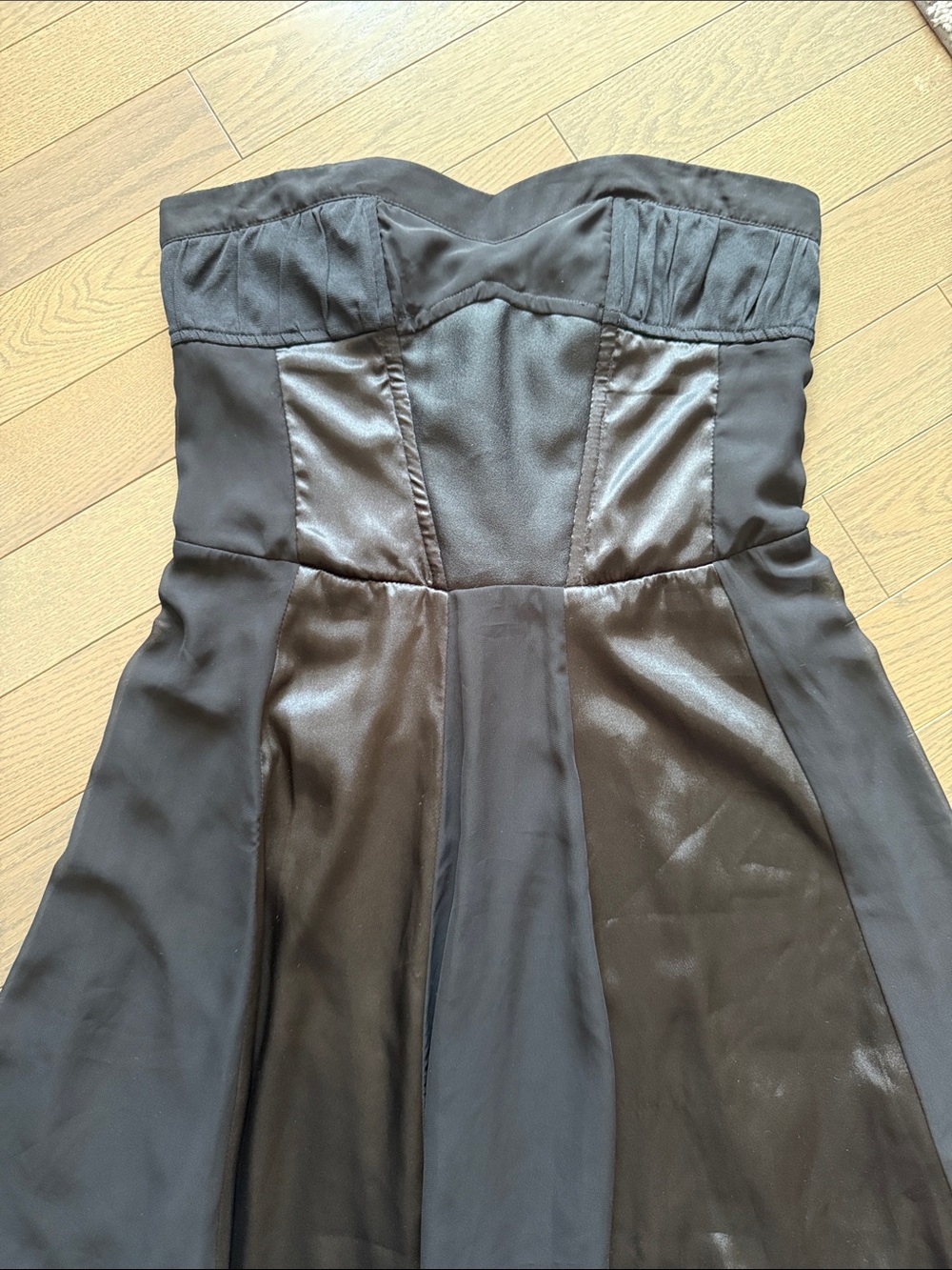 Size large L le chateau Black Strapless Satin Cocktail Dress corset style satin - Picture 2 of 6
